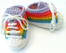 Scarpette Arcobaleno Neonato Uncinetto fatte a mano, taglie 0-3, 3-6, 6-9 mesi 