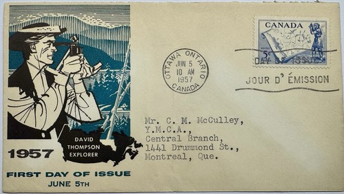 1957 canada david thompson - thompson, fdc
