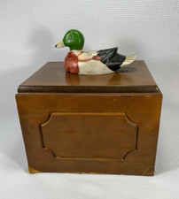 Scatola bar anatra vintage in legno con 2 decanter ambra e 4 bicchieri da tiro conservazione nascosta