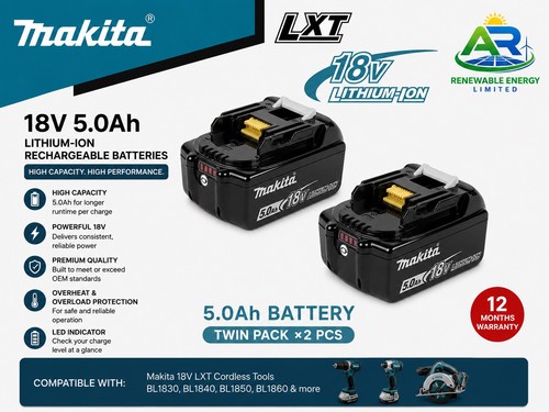 Makita 18v 0ah twin pack - 18v, 5.0ah