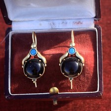 Orecchini a Monachella Dorato Incastonato Zirconia Cubica Blu Mezzo Perle Agata