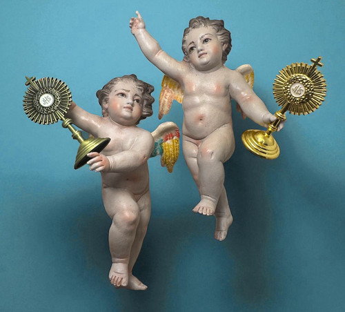 Coppia puttini angeli occhi - , di