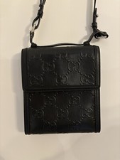 GUCCI Embossed Black Shoulder Bag Leather 625782