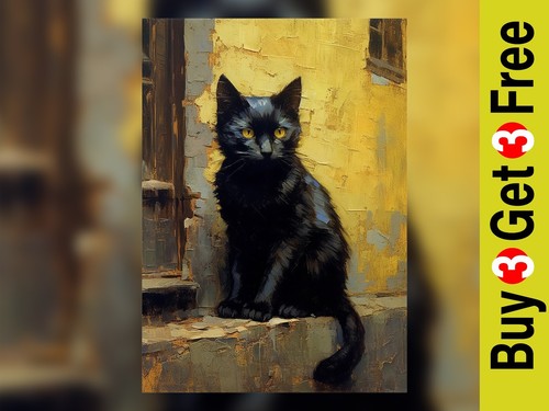 Stampa quadro olio gatto nero