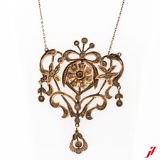 Antico Collier 375/9K Oro Rosso Con Patina 27 Diamantrosen Circa 0,50 CT 52 CM