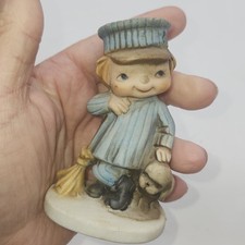 Statuina 3" ANRI Ferrandiz "La Spazzatrice" Pulitore Ragazzo e Cane Vintage 