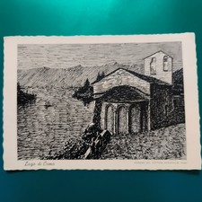 LAGO DI COMO DISEGNO DEL PITTORE ANTONIO M VAGO  CARTOLINA GRANDE BIANCO E NERO