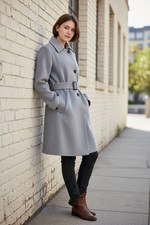 Cappotto Corto Con Cintura Blu