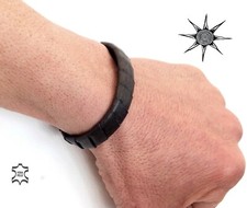  BRACCIALE POLSINO VERA PELLE UOMO DONNA CUOIO ARTIGIANALE! B12 Nero 