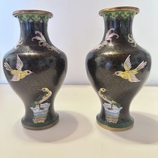 Coppia vasi cinesi antichi, cloisonné XIX Secolo h 17 Cm