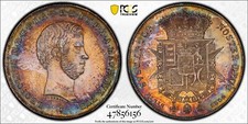 ITALIA TOSCANA 1846 MONETA ARGENTO 4 FIORINI, CERTIFICATO PCGS "UNC. DETTAGLI"