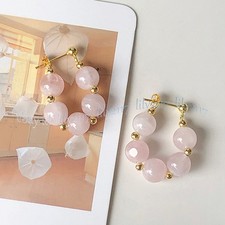 Orecchini a cerchio pendenti perle pietre preziose rotonde quarzo rosa naturale 8 mm