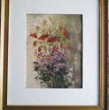 GUADAGNOLI ENNIO – Viole e papaveri (Olio su tela/masonite, 26,7 x 20,5)