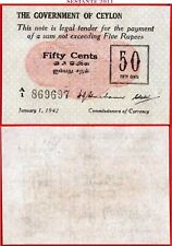 CEYLON SRI LANKA 50 CENTESIMI 1 1 1942 P 41 AVF spedizione gratuita da 100$
