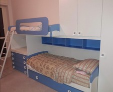 cameretta x bambini, 3 letti, scrivania, armadi e vani
