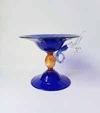 MURANO CIOTOLA SIRENA VETRO Blu Vintage ALZATINA coppa