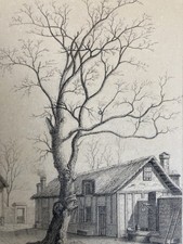 Molto Bello Disegno XIX 1850 Mine Piombo Matita Paesaggio Fattoria Addio Di Arte