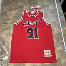 Maglia Dennis Rodman Mitchell Ness rossa XL 91-92 legno duro classici retro