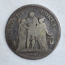 Francia France Paris 5 franchi francs Union et Force an. 7 Rare