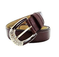 Cintura da Donna Marrone Scuro per Jeans Ecopelle Fibbia con Strass L.20039