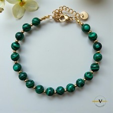 BRACCIALE DONNA UOMO MALACHITE PIETRE DURE NATURALI ACCIAIO INOSSIDABILE ORO