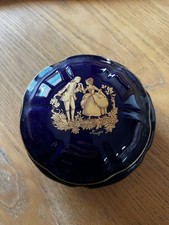 Portagioie Porcellana Blu Cobalto Oro Di Limoges France Vintage