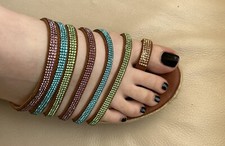 ?Sandali donna 41 Viamaestra con corda e strass colorati super luminosi e zeppa