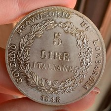 GOVERNO PROVVISORIO DI LOMBARDIA 5 LIRE 1848 FALSO DA STUDIO
