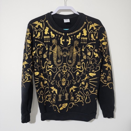 Felpa uomo zara ricamata nera - felpa,