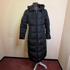 Giacca imbottita Piumino lunga donna-M-Nera con cappuccio Calda