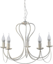 Lampadario 5 Luci in Metallo Avorio Spennellato Oro