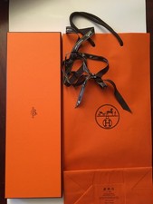 Hermes scatola cravatta vuota cm 42 x 21 con shopping bag cm 42 x 21 e nastro 