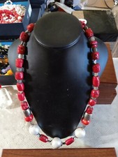 COLLANA ETNICA IN CORALLO BAMBU' E FINTA MADREPERLA