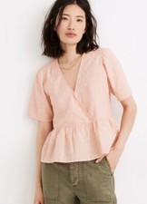 Madewell Crossover Peplum Top corallo antico manica corta scollo a V taglia XS cotone