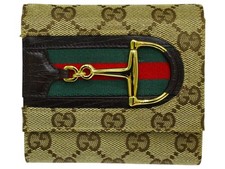 GUCCI Portafoglio Trifold Horsebit 138034 GG Canvas Sherry Line Marrone...