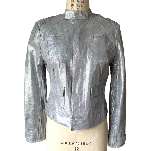 Giacca moto pelle argento bebe - giacca,