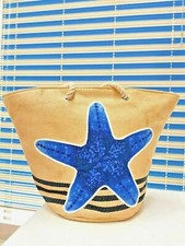 Borsa Mare Paglia e Cotone Tema Stella Marina Da Mano Vacanza Sport Spiaggia