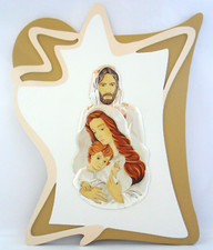 QUADRO ICONA SACRA FAMIGLIA ARGENTO cm32x18 LEGNO cm56x45 CAPOLETTO CAPEZZALE