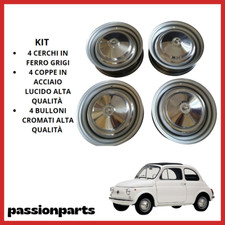 FIAT 500 F L R EPOCA CERCHI IN FERRO + COPPE RUOTA IN ACCIAIO + BULLONI CROMATI