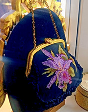 Antica borsa da sera petit point borsetta ricamata floreale teatro borsa gigli
