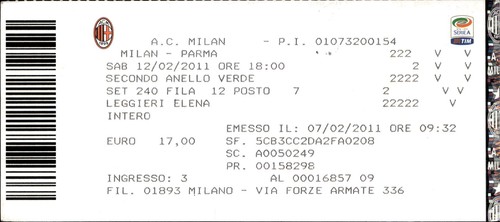 Biglietto partita milan - biglietto,