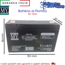 BATTERIA ERMETICA AL PIOMBO AGM 6V 12Ah RICARICABILE PER AUTO E MOTO ELETTRICHE
