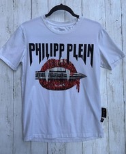 Philipp Plein camicia uomo grande bianca taglio platino labbra vanpire bacio zanne lapidate