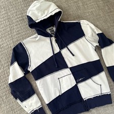 Felpa con cappuccio leggera zip intera uomo CIRCA taglia XL bianco blu pattinatore effetto invecchiato Y2K