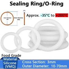 O-Rings 3mm Sezione Croce Bianco Anello di Tenuta OD 10-70mm VMQ Silicone Food Grade