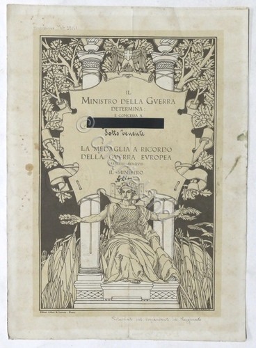 Wwi attestato medaglia a - -,