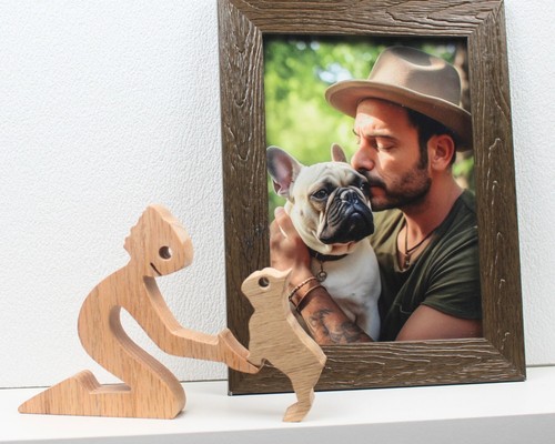 Statua legno uomo bulldog - uomo, e