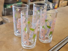 4 bicchieri NUTELLA vintage anni 60 / 70 fiori rosa - vintage - vetro