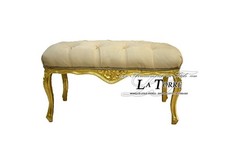 Panca rettangolare barocco capitonné swarovski foglia oro ecopelle avorio LT3024