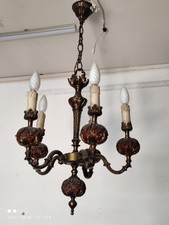 Lampadario antico in ottone a 5 luci – Stile classico decorato